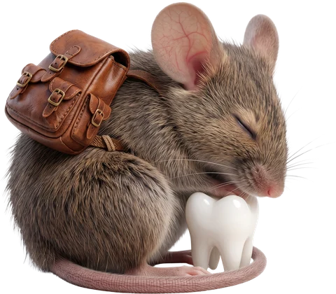 El Ratón Pérez dormido junto a un diente