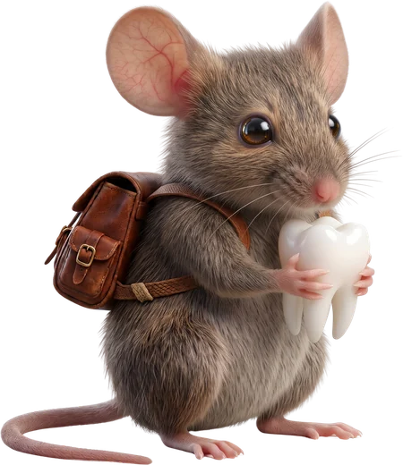 El Ratón Pérez con un diente de leche